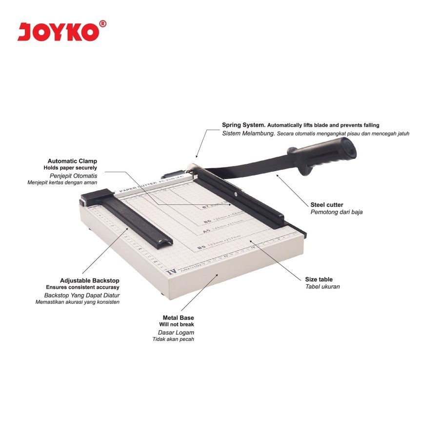 

Pemotong Kertas Paper Cutter PC-2530 (A4) Joyko 49,5 x 26,6 cm