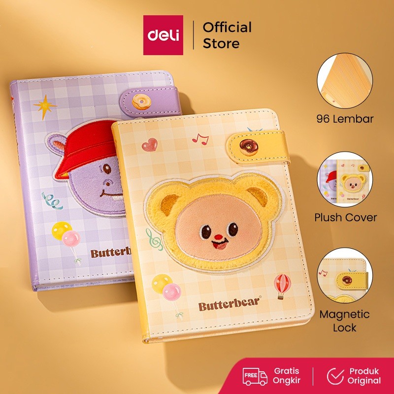 

LINDU Deli x Butterbear Plush Cover Personal Notebook Buku Personal 96 Lembar Magnetic Lock HY218