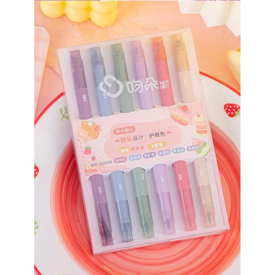 

Ready JT 6 Pcs/set Ganda Kepala Ujung Lembut Pena Stabilo Set Morandi RetroWarna Warni Tidak Luntur