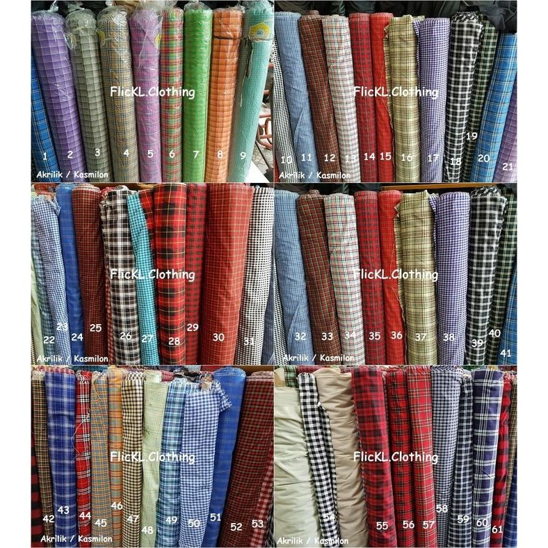 Bahan Kain Kasmilon Aklirik Motif Corak Kotak Kotak Seragam Sekolah