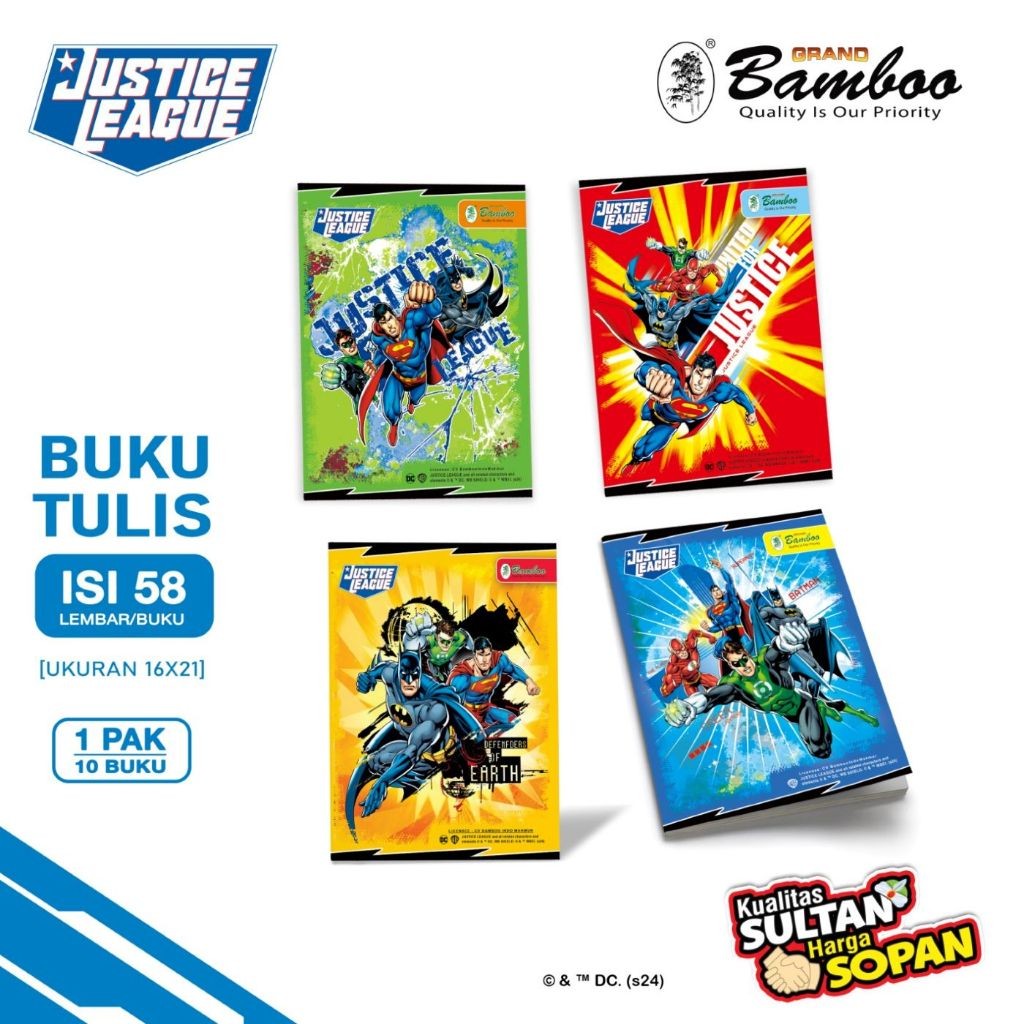 

LINDU Bamboo Buku Tulis Kwarto 58 Justice League Series [1 pak/10 buku]