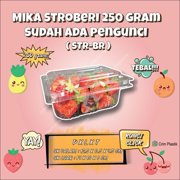 Tray Mika Buah Stroberi Ceri Ciplukan 250 gram dengan kuncian tebal