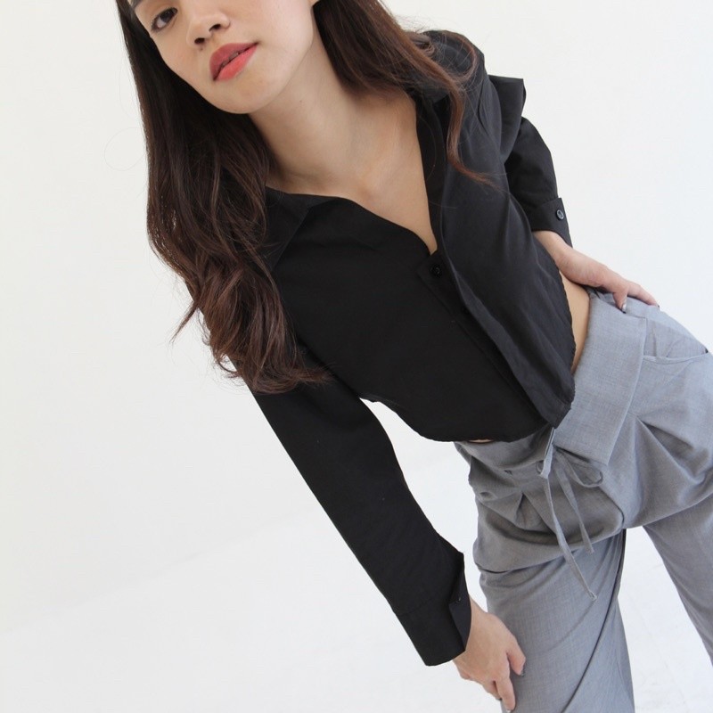 Pola Mewah Chloe Top Kemeja Crop Oval Wanita / Long Sleeve Shirt Oval Crop / Blouse Wanita Cropped /