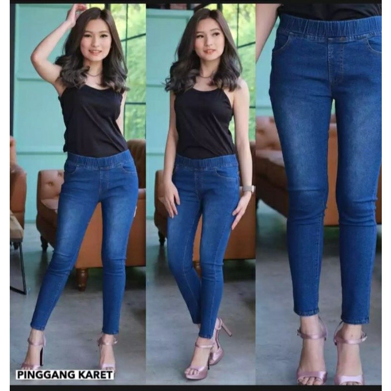Pola Mewah Celana Putih Legging Jeans Wanita / Pinggang Karet Putih Ori / Premium