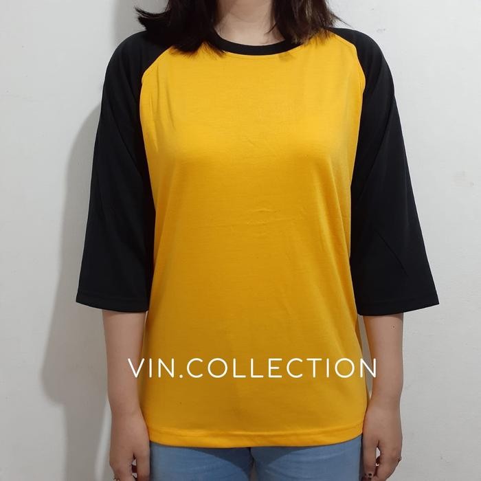 

Terlaris Kaos Polos Raglan 3/4 - Kunyit Kombinasi Hitam
