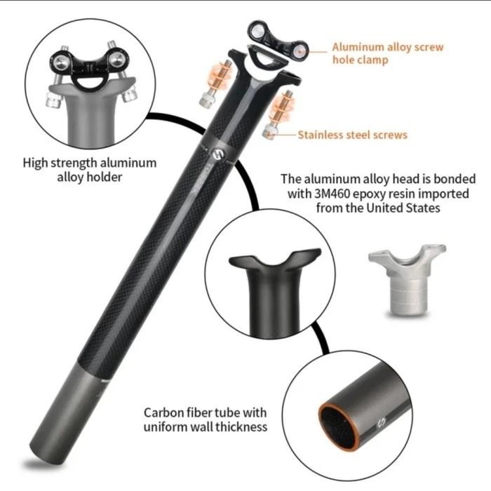 Seatpost Toseek 27.2 30.8 31.6 Carbon Ultra Light 400Mm Tiang Sadel Carbon Toseek #Gratisongkir