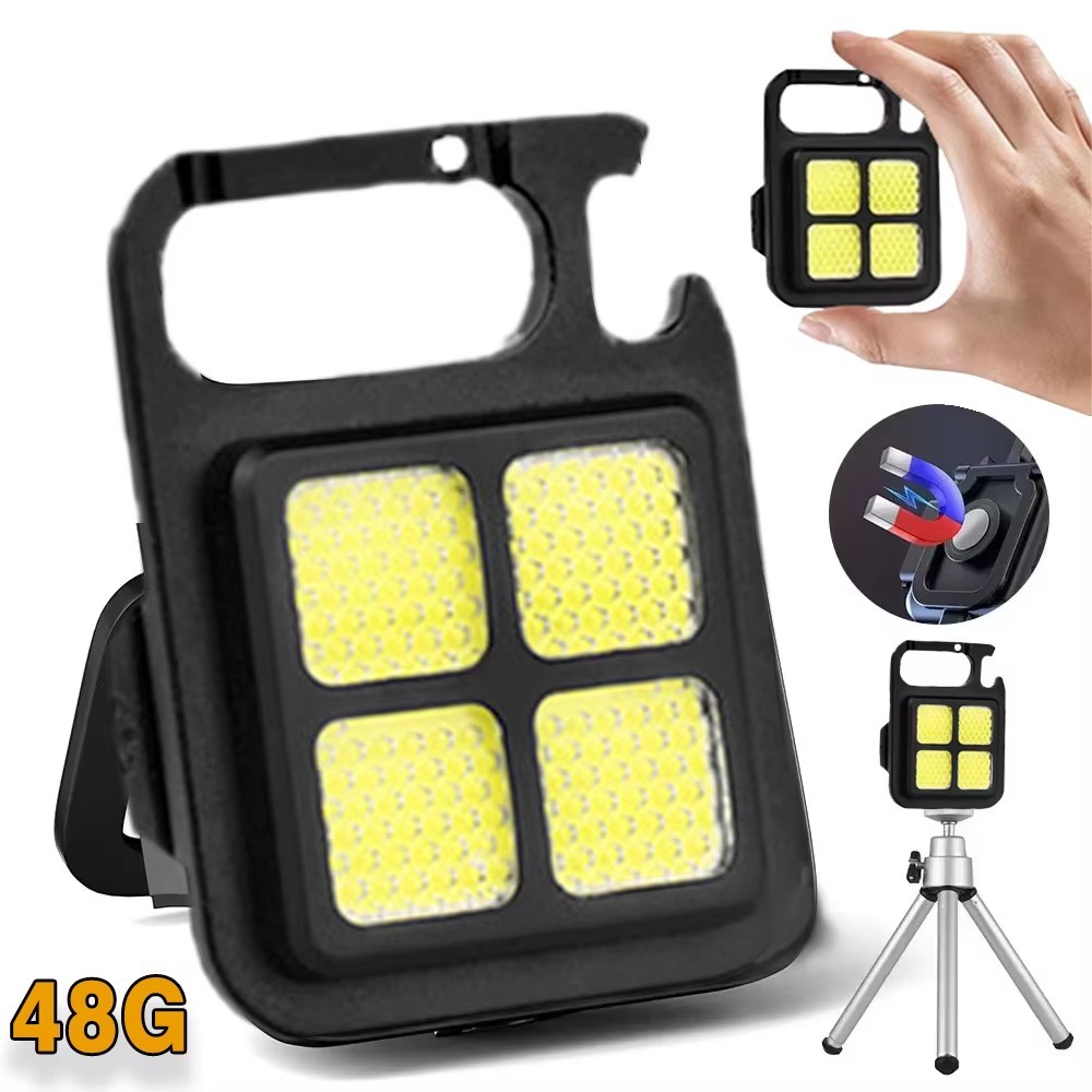 

Mini Magnetic LED Keychain Light 800Lumens Bright USB Rechargeable Flashlight 3 Light Modes Portable Folding Bracket Work Lamp