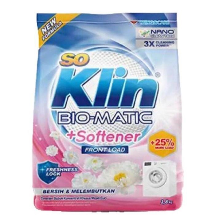 SoKlin Bio-Matic Softener Biru Deterjen Bukaan Depan Front Load 1.8kg