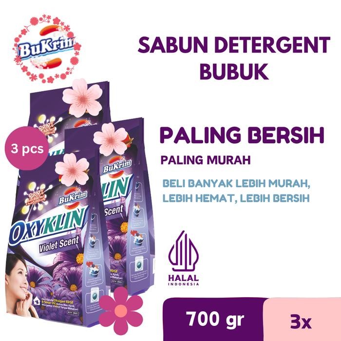 3 PCS - Sabun Detergent Bubuk BuKrim Oxyklin Violet 700gr