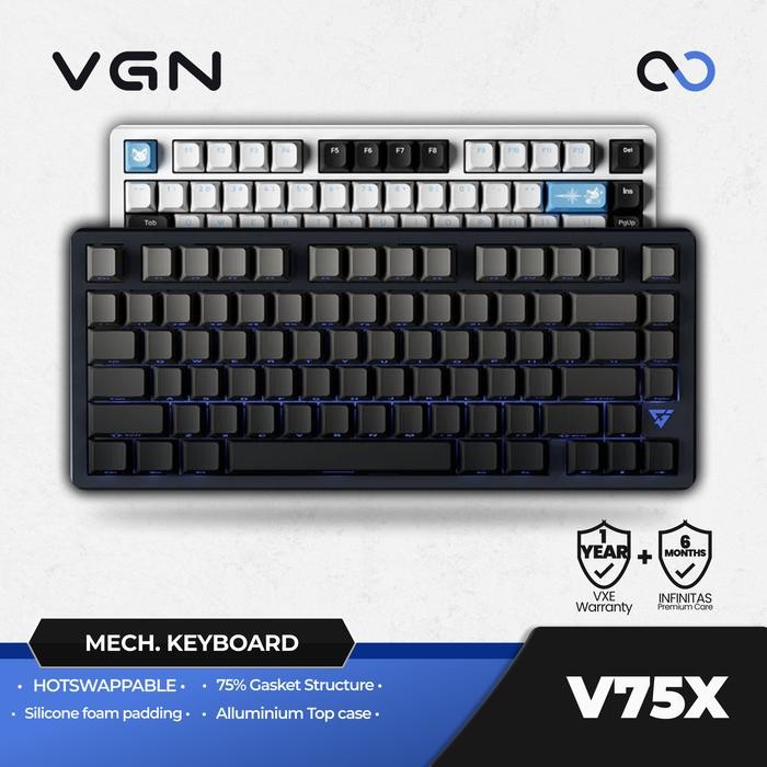 

VGN VXE ATK V75X / V-75X Hotswap Gasket Mount 75% Alu Mechanical Keyboard