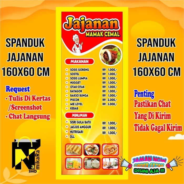 

Spanduk Aneka Jajanan Aneka Makanan Dan Minuman Terbaru Paling Keren 160x60 Cm Custom / Bisa Cod