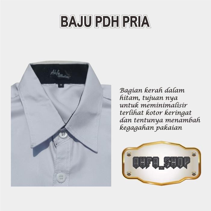 Paket Baju PDH Pria (Baju PDH, Nametag & pin korpri) Panjang Putih Panjang Putih