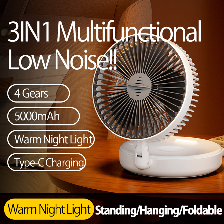 2024 New 5000Mah Rechargeable Desktop Fan Portable Air Conditioner Wall Mounted Fan 90 Foldable Fan