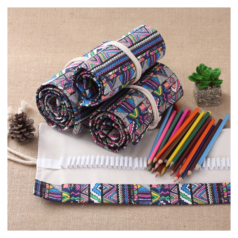 12/24/36/48/72/108 Roll School Pencil Case Canvas  Pencil Case Makeup Brush Pen Pouch Wrap Roll Pain