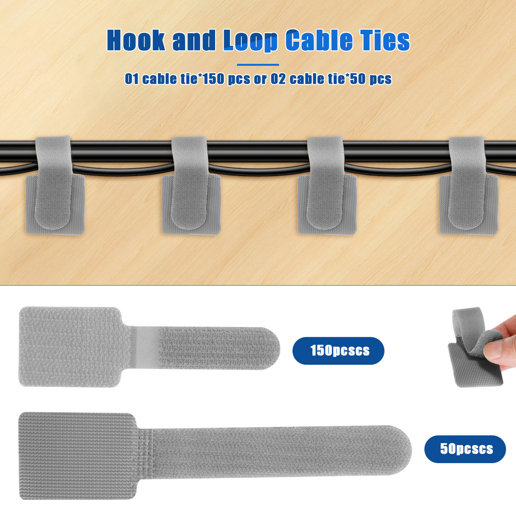

150/50Pcs Hook and Loop Cable Straps Self Adhesive Hook and Loop Cable Ties Reusable Cord Organizer Polyester Cable Holder