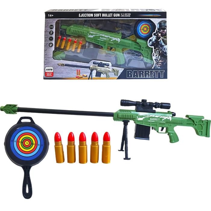 ASLI BARRET GUN Mainan Tembakan Sniper Ejection Soft Bullet Gun + AWM SHELL