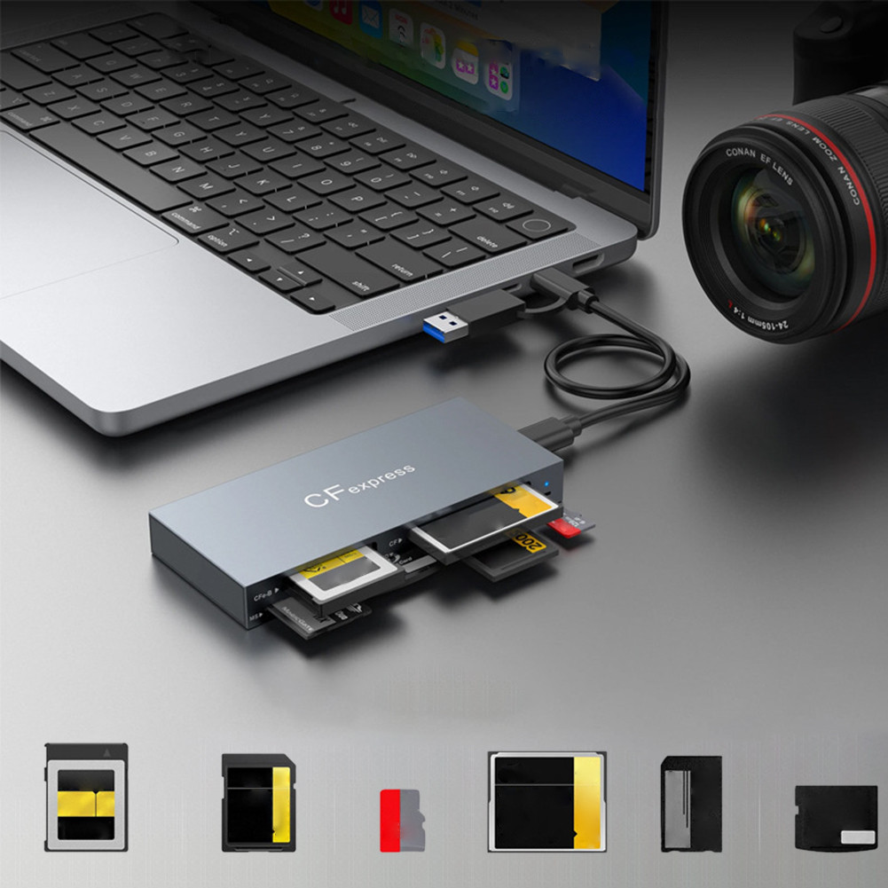 6 in 1 CFexpress Type B/CF/XD/MS/SD/TF CF Express B Card Reader 10Gbps Card Hub Adapter with Cable f