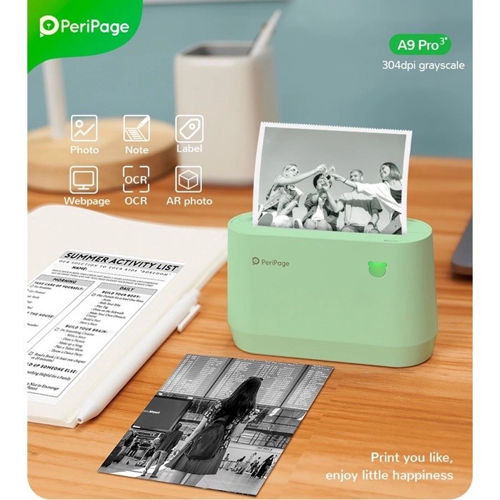 PERIPAGE Printer A9 Pro 304 Dpi Grayscale Mini Printer Resi Bluetooth Thermal