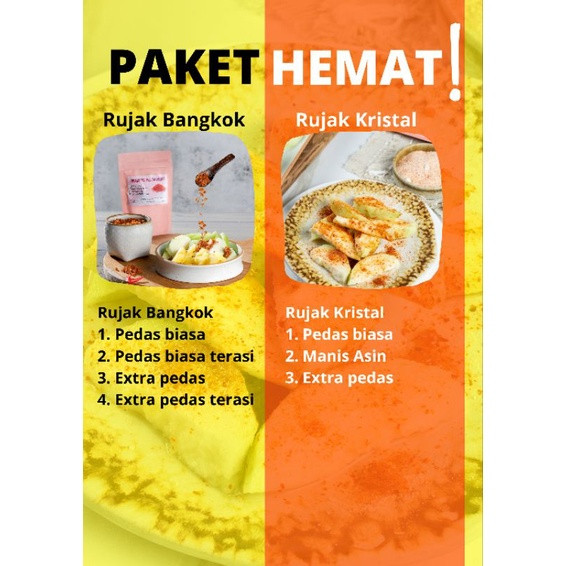 

Konter Makanan Paket Hemat Bumbu Rujak 3 Pcs 35K