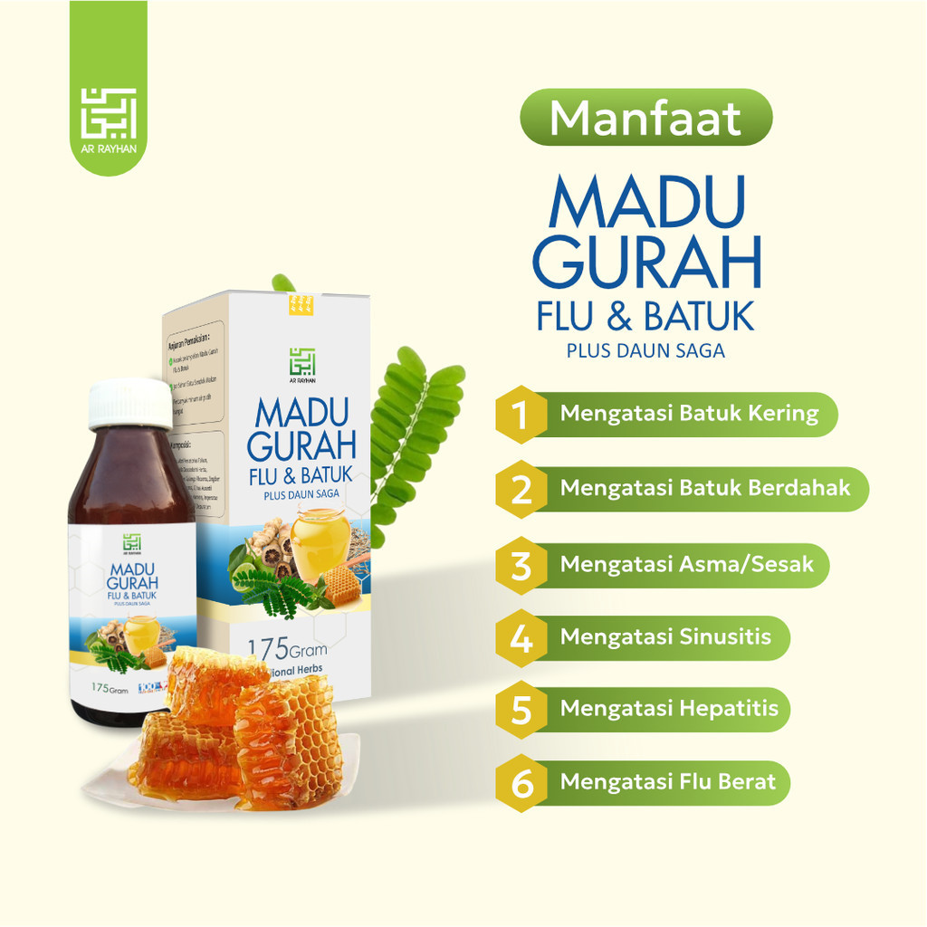 

Konter Makanan Madu Gurah Flu Dan Batuk Plus Saga Dan Gamat Emas Ar Rayhan 175 Gram Asli Herbal