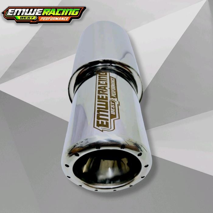 Knalpot Mobil Emwe Racing Gronel Polos Full Stenlis Ngebas Adem Bulet Empuk Gahar Bass Inlet 2Inc