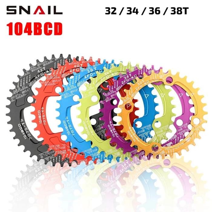 Chainring Snail 32T 34T 36T 38T BCD 104 BCD narrow wide untuk single chainring sepeda 104BCD not