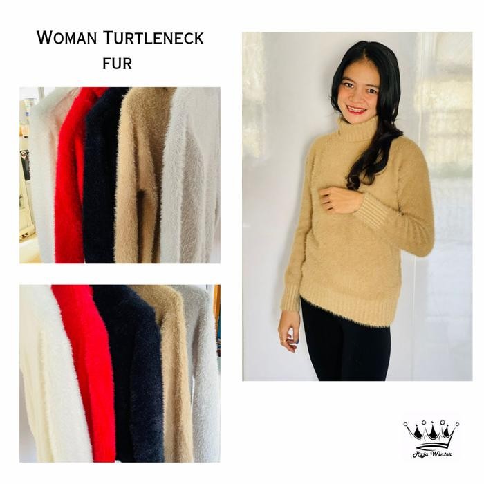 Import sweater turtleneck wanita bulu halus winter musim dingin