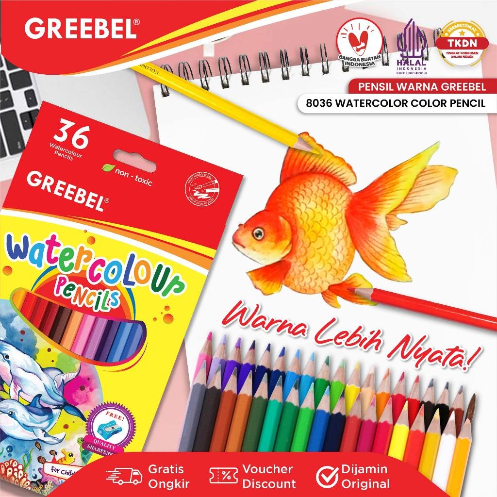 

GREEBEL Pensil Warna Warna Cerah Bahan Kuat GREEBEL / GREEBEL 8036 Hexagonal (36 Warna) / Tas n Tulis