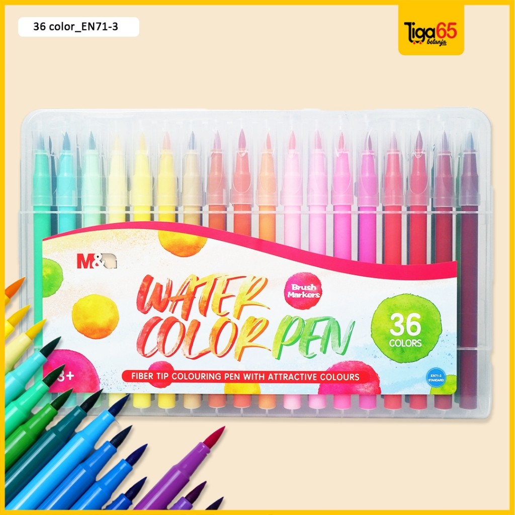 

M&G Water Color Pen Brush Marker Colors / Spidol Warna / Water Color Pena 36C Acp901Ce / Tas n Tulis