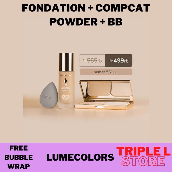 Lumecolors Paket Bundling Foundation Compact Powder Beauty Blender