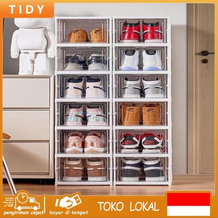 Tidy Tribe Kotak Sepatu Lipat Transparan 3 Lapis Kotak Sepatu Akrilik dan tas lemari