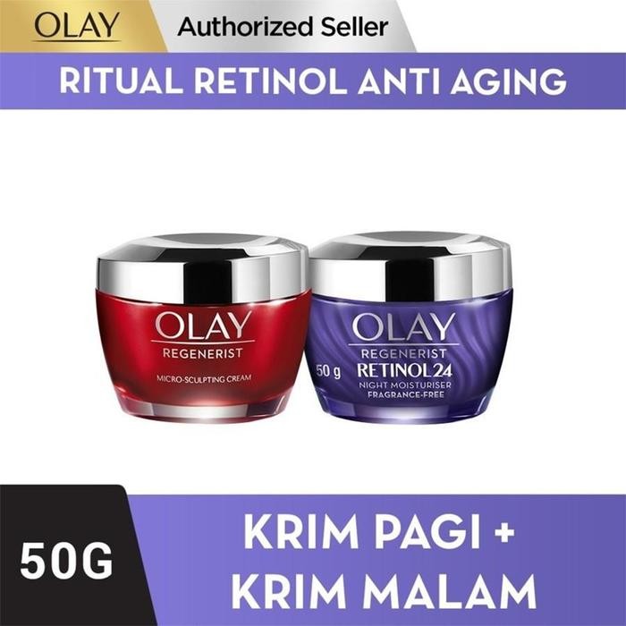 Paket Hemat Olay Regenerist Pelembab Wajah Micro Sculpting Day Cream + Retinol 24 Night Cream 50g