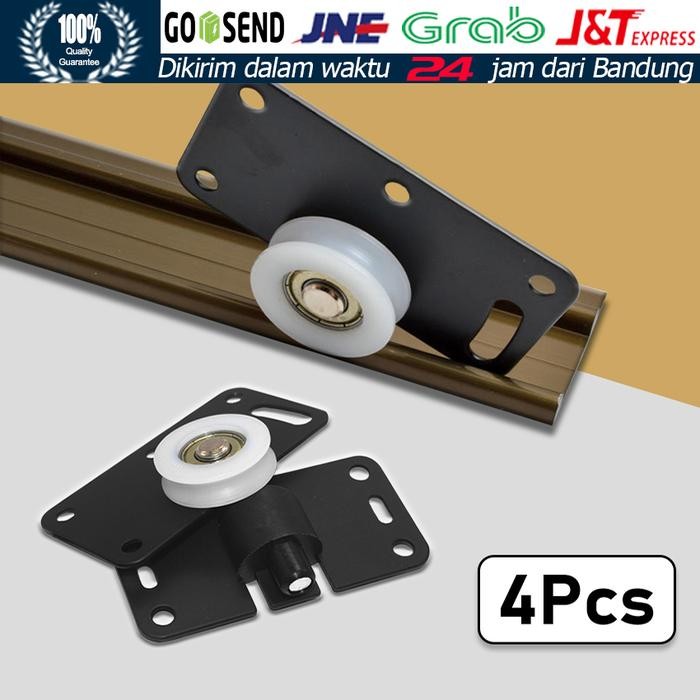PREMIUM SET 4Pcs Roda Pintu Lemari Sliding / Geser Lemari Hitam Pasangan Rel T