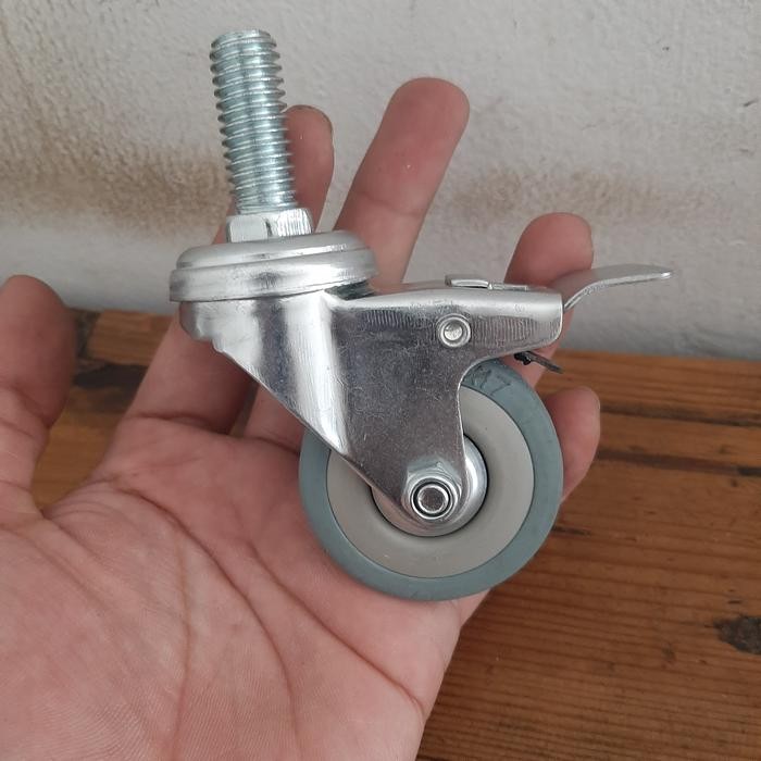 PREMIUM RODA TROLLEY TROLI ABU GREY RUBBER 2 INCH HIDUP REM TUSUK DRAT