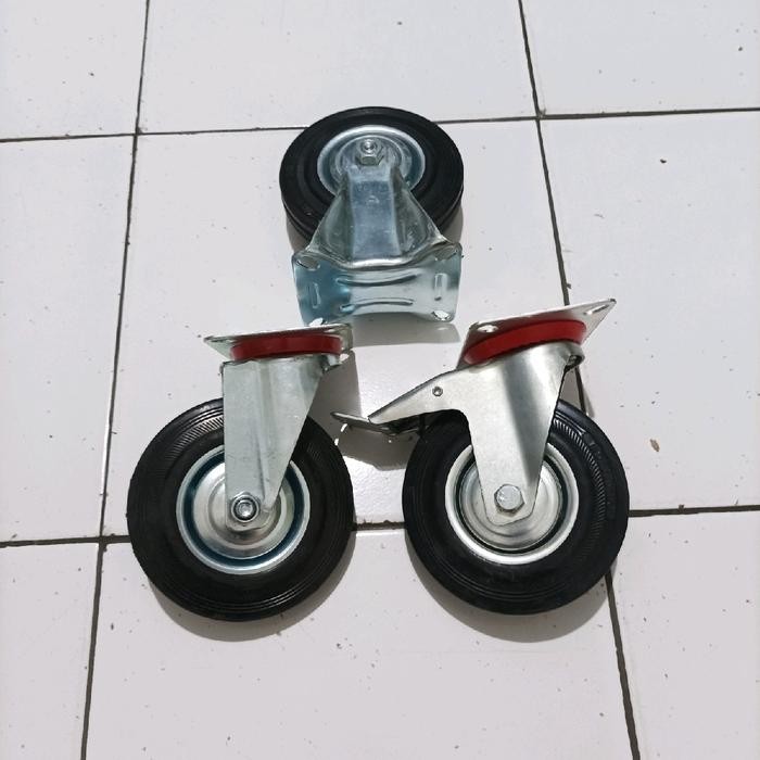 PREMIUM Roda Etalase 5 inch Karet hitam Roda troli