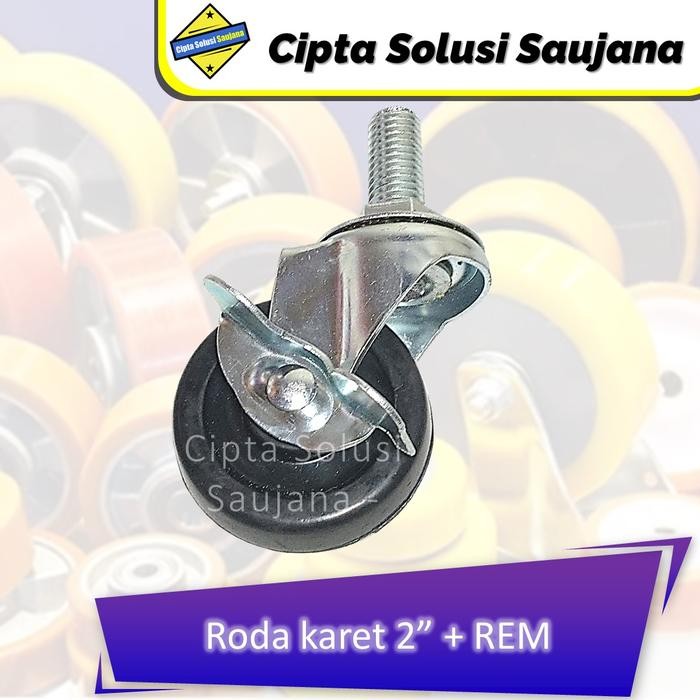 PREMIUM RODA KARET HITAM REM HIDUP 2" AS BAUT DRAT TUSUK RODA CASTER TROLI ETALASE LEMARI MEJA