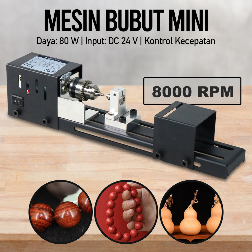 

Alat OSSIEAO Mesin Bubut Mini Lathe Wood Metalworking DIY 80W - HS001 Potong