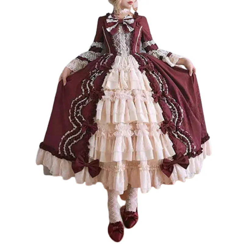 Women Medieval Vintage Dress Gothic Lolita Dress Long Sleeve Classic Lolita Dress Sweet Cute Ruffle