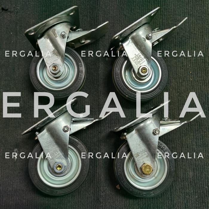 PREMIUM Blickle Solid Rubber Tyres Roda Caster Troli Karet SBrake Set 4 Jerman