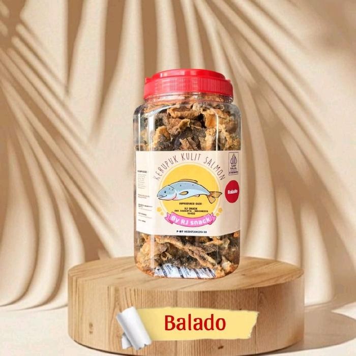

Kerupuk Kulit Ikan Salmon Rasa Balado Toples Jumbo 250Gr Cemilan Kriuk Cruncy