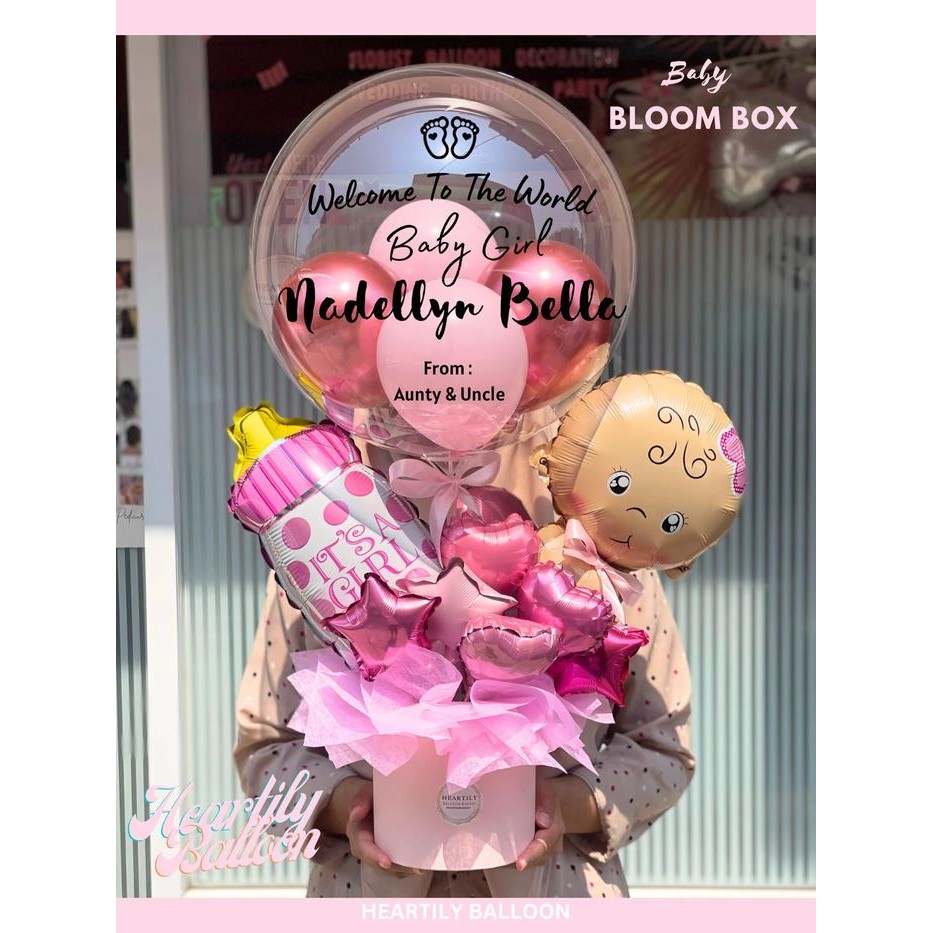 PREMIUM [ READY SIAP KIRIM ] BALON BABYPINK BLOOM BOX BUKET BALON BAYI LAHIRAN