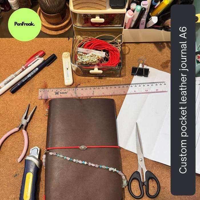 

Custom Pocket Leather Journal A6, Genuine Leather Midori Louise Carmen Inspired Traveler'S Notebook