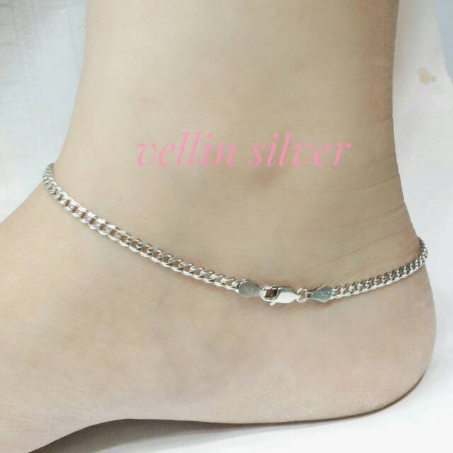 Gelang kaki perak 925 / perhiasan silver 925 lapis emas putih / gelang kaki wanita model sisik naga