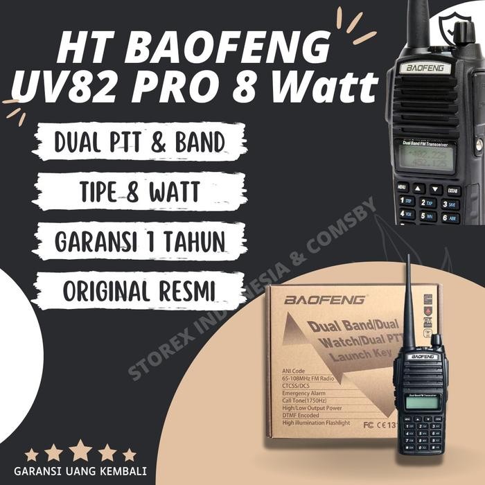 HT Baofeng UV82 PRO 8 watt Upgraded version ORIGINAL RESMI Walkie Talkie Earphone