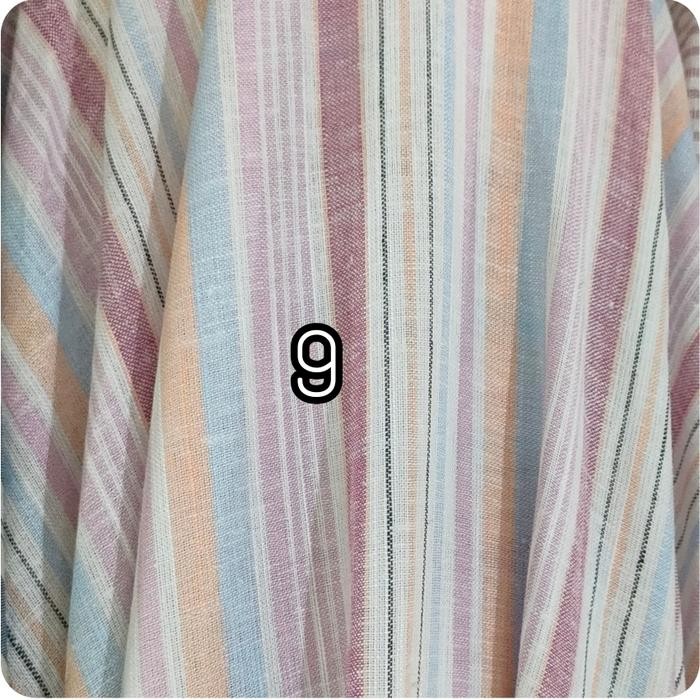 kain katun linen motif salur - bahan serat linen strip garis