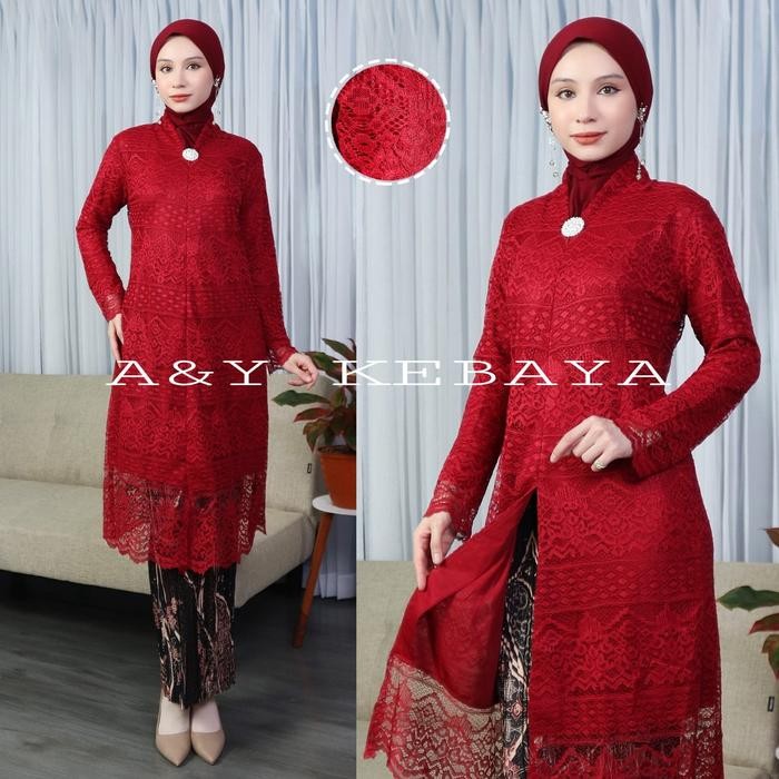 Kebaya Modern V neck malika Setelan Kebaya V neck malika V-Neck Brokat Dress Wisuda Wanita Baju
