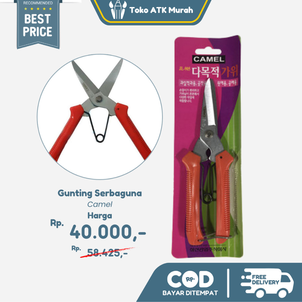 

Gunting serbaguna CAMEL Stek /gunting daun,seng,kertas,kain kuat&tajam