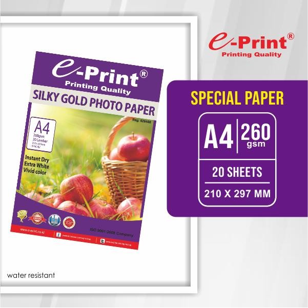 

E-Print Silky Gold Photo Paper A4 260Gsm Isi 20Lembar Bertekstur