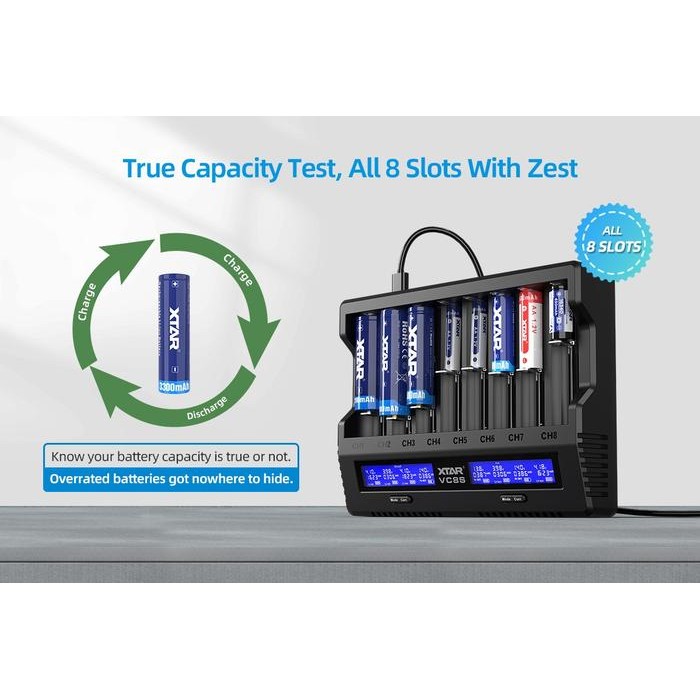 JTTOP" XTAR VC8S CHARGER FAST CHARGING SMART SPEEDY CHARGE, NEW VERSION