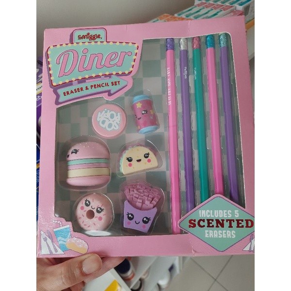 

Smiggle Eraser and Pencil Set/Pencil Smiggle/Unicorn Dinosaurus Airplane Dinner Burger